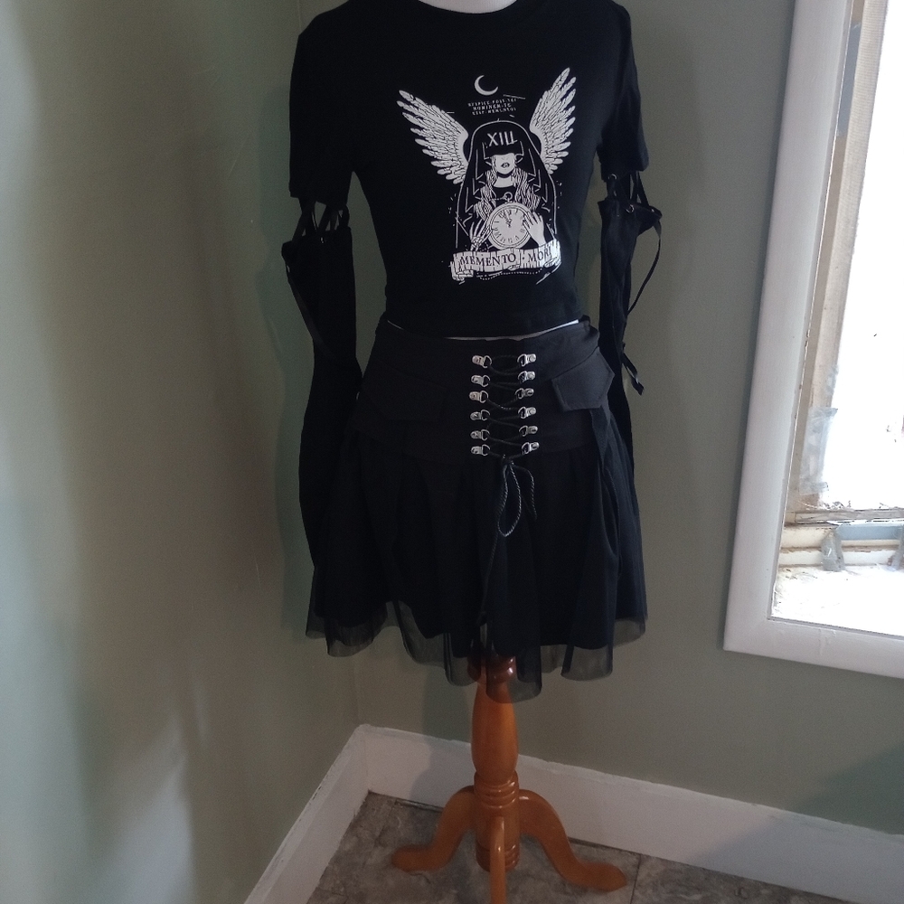 NWT Punk Rave Gothic pleated skirt mini high waist Size S -M Small Medium - Picture 8 of 8